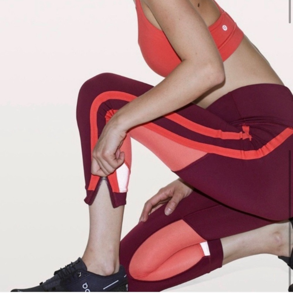 Lululemon Zip The Line Crop Ruby coral leggings